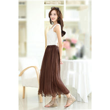 Colorful Women's Tulle Skirt Elastic Waist Silk Chiffon Pleated Long PY3 UBY