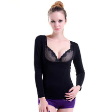Comfort Women Low-cut Body Shaper Seamless Slim Long Sleeve Shapewear Bodysuit Warm Thermal Shirt UBY