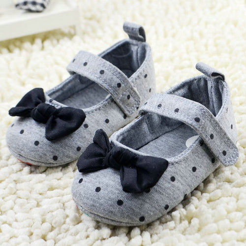 Cute Baby Girls Slip-On Cotton Cloth Prewalker Gray Polka Dot Crib Shoes UBY