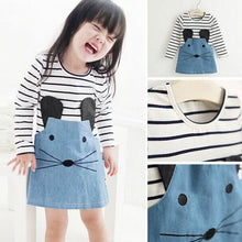 Cute Baby Kids Dress Toddler Girls Long Sleeve Striped Patchwork Denim Dress 2-6Y UBY