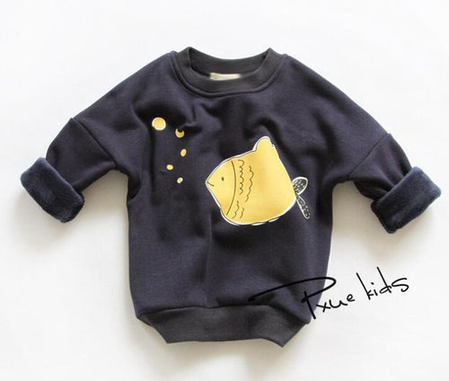 Cute Bubble Fish Print Baby Girl Batwing Sleeve Thicken Fleece Cotton Winter Hoodies Kids Sweatshirt 2 Colors HT UBY