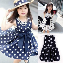 Cute Fashion New Kids Girls Chiffion Dress Polka Dot Pleated Sundress Bowknot Belt Sleeveless Dress Summer dresses UBY