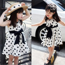 Cute Fashion New Kids Girls Chiffion Dress Polka Dot Pleated Sundress Bowknot Belt Sleeveless Dress Summer dresses UBY