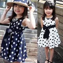 Cute Fashion New Kids Girls Chiffion Dress Polka Dot Pleated Sundress Bowknot Belt Sleeveless Dress Summer dresses UBY