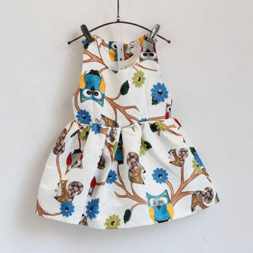 Cute Kids Baby Girls Sleeveless Owl Print Tutu Dress One Piece Party Costume UBY