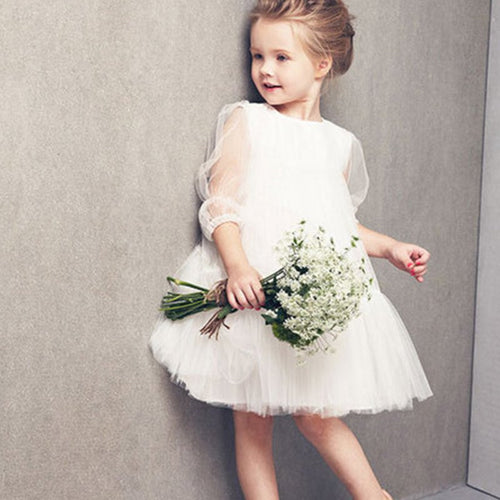 Cute Kids Baby Girls White Short Sleeve Princess Guaze Dress 2-7Years Y2 UBY