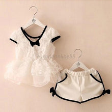 Cute Pincess Kids Baby Girls White Lace TopsBowknot Shorts Pants 2PC Set Hot UBY