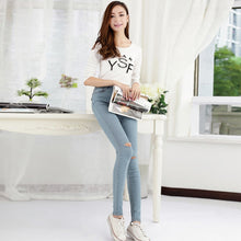 DesignerJeans Womens Denim Hollow Out Strech Blue Black Skinny High Waist Denim Pencil Pants Plus Size UBY