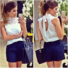 Dreamgirl Fashion women White lace blouse sleeveless backless blusas femininas camisas branca feminino feminine shirts festa LZH UBY