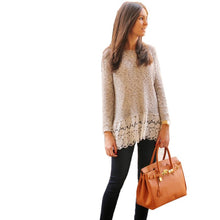 Elegant Ladies Long Sleeve Blouse Lace Floral Hem Sweater Jump Pullover Top S-XL UBY