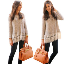 Elegant Ladies Long Sleeve Blouse Lace Floral Hem Sweater Jump Pullover Top S-XL UBY