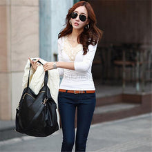 Elegant Women V-neck Long Sleeve T-Shirt Lace Collar Tee Slim Tops Shirt Size M L XL E12 UBY