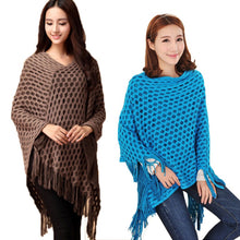 Elegant Women's Loose Tassel Fringe Knit Poncho Cape Sweater Shawl Top Coat PY5 UBY