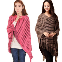 Elegant Women's Loose Tassel Fringe Knit Poncho Cape Sweater Shawl Top Coat PY5 UBY