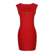 European Style Women Bandage Bodycon Slim Sleeveless Evening Party Pencil Push Up Red Zipper Dresses UBY
