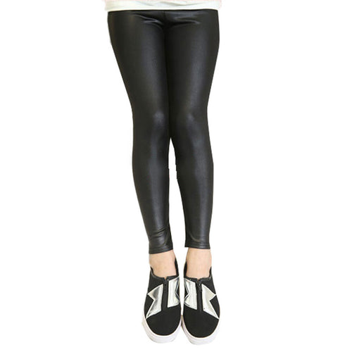 Fall Girls Stretch leggings Imitation leather Pants Kids Clothing Trousers 2-7 Y UBY