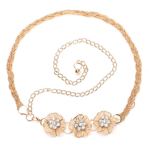 All-match Sweet Metal 3 and 5 Flowers Women Skirt Decorated Belly Chains Body Jewelry Chain UBY