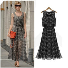 Boho Women Chiffon Sleeveless Pleated Long Maxi Dress Polka Dot Dresses Sundress UBY