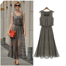 Boho Women Chiffon Sleeveless Pleated Long Maxi Dress Polka Dot Dresses Sundress UBY