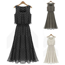 Boho Women Chiffon Sleeveless Pleated Long Maxi Dress Polka Dot Dresses Sundress UBY