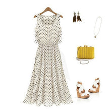 Boho Women Chiffon Sleeveless Pleated Long Maxi Dress Polka Dot Dresses Sundress UBY