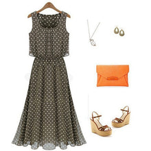 Boho Women Chiffon Sleeveless Pleated Long Maxi Dress Polka Dot Dresses Sundress UBY