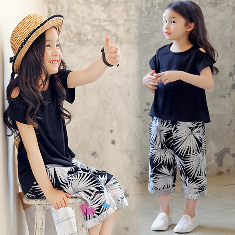 Kid Baby Girl Outfit Clothes Casual T-shirt TopsCapri Pants Cropped Trousers 2PCS Set UBY