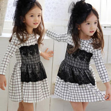 Kids Baby Girls Dress Long Sleeve One Piece Dresses Lace Plaids Checks 2-6Y Costume UBY