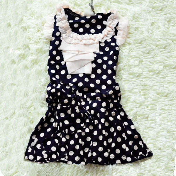 Kids Girls Party One Piece Dress Chiffon Dots Ruffled Sundress Dresses Clothing 1-6Y UBY