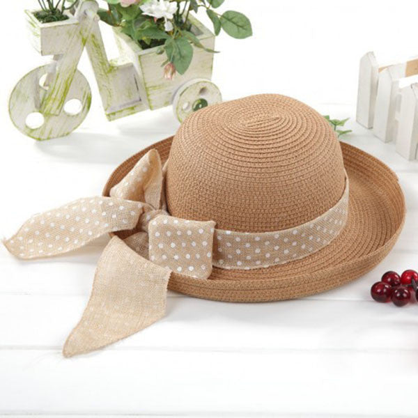 Korea Women Big Bowknot Straw Hat Travel Panama Cap Beach Hat Fedora UV Hats UBY