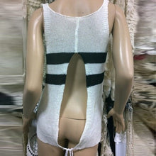 Lady White Black Back Slit Tops Casual Knit Bikini Cover Up Sleeveless Crop TopsUBY