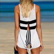 Lady White Black Back Slit Tops Casual Knit Bikini Cover Up Sleeveless Crop TopsUBY