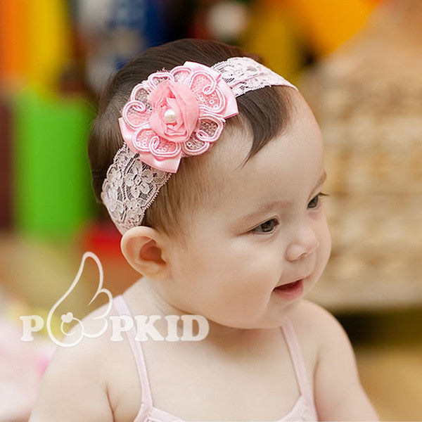 Lovely Baby Kids Girls Headband Gauze Flower Pearl Headwear Hair Wear Hair Band FreeUBY