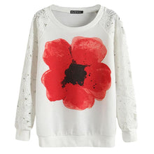 Casual Women Round Neck Sweatshirts Lace Hollow Out Pullovers Loose Bottom Plus Size UBY