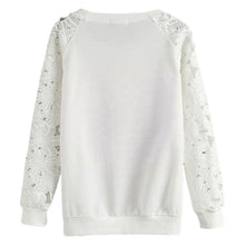 Casual Women Round Neck Sweatshirts Lace Hollow Out Pullovers Loose Bottom Plus Size UBY