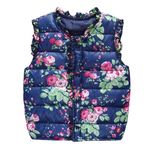 Children Outerwear Coats Flowers Printed Vest Kids Windbreaker Jacket Cotton Coats Children Warm Vest UBY
