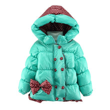 Super Warm Baby Girl Down Coat Bebe Hooded Jacket Bowknot Long Sleeve Jackets Kids Polka Dot Outwear UBY
