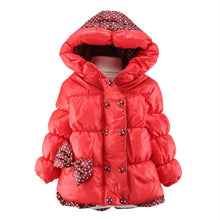 Super Warm Baby Girl Down Coat Bebe Hooded Jacket Bowknot Long Sleeve Jackets Kids Polka Dot Outwear UBY
