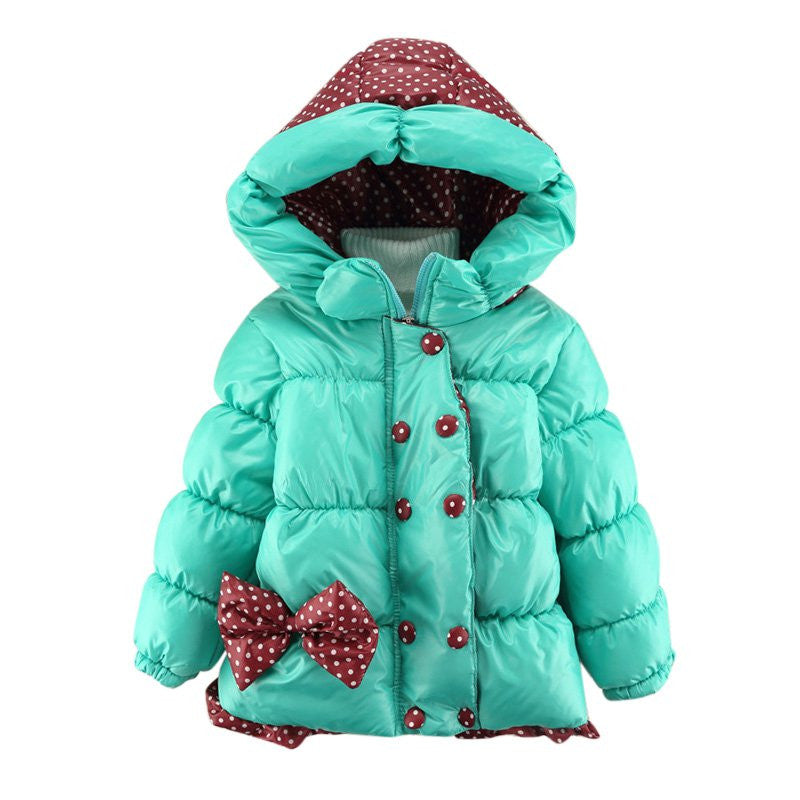 Super Warm Baby Girl Down Coat Bebe Hooded Jacket Bowknot Long Sleeve Jackets Kids Polka Dot Outwear UBY