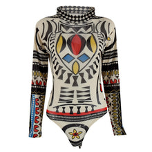 Women Ladies Printing Slim Bodycon Long-sleeve Club Playsuits Jumpsuit Tops Transparent Bodysuits Tops UBY