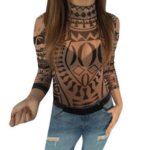 Women Ladies Printing Slim Bodycon Long-sleeve Club Playsuits Jumpsuit Tops Transparent Bodysuits Tops UBY