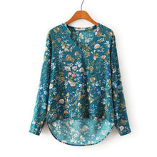 Sexy Summer Women V Neck Top Shirt Flower Printed Blouse Long-sleeve Casual Shirt UBY