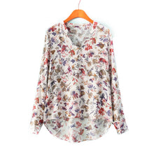 Sexy Summer Women V Neck Top Shirt Flower Printed Blouse Long-sleeve Casual Shirt UBY