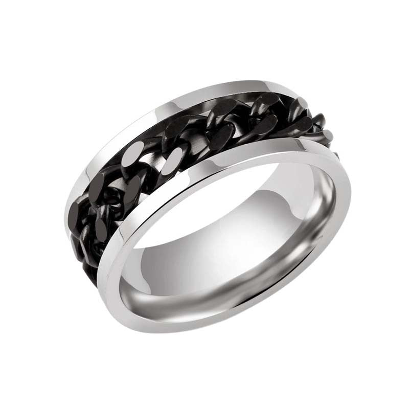 Size 6-13 Ring Silver Black Gold Rotatable Chain Stainless Steel Men's Wedding Party Rings UBY
