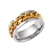 Size 6-13 Ring Silver Black Gold Rotatable Chain Stainless Steel Men's Wedding Party Rings UBY