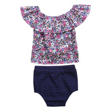 Summer Kids Girls Flower Off Shoulder T-shirtBriefs Children Clothing Sets Sport Suits 0-4Y ytm UBY