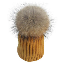 Warm Child Baby Girls Boys Knitted Woolen Natural Crochet Ski Kids Beanies Caps Raccoon Fur Pom Bobble Hats UBY