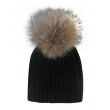 Warm Child Baby Girls Boys Knitted Woolen Natural Crochet Ski Kids Beanies Caps Raccoon Fur Pom Bobble Hats UBY