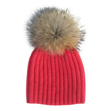 Warm Child Baby Girls Boys Knitted Woolen Natural Crochet Ski Kids Beanies Caps Raccoon Fur Pom Bobble Hats UBY
