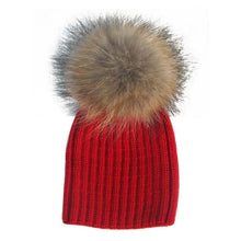 Warm Child Baby Girls Boys Knitted Woolen Natural Crochet Ski Kids Beanies Caps Raccoon Fur Pom Bobble Hats UBY